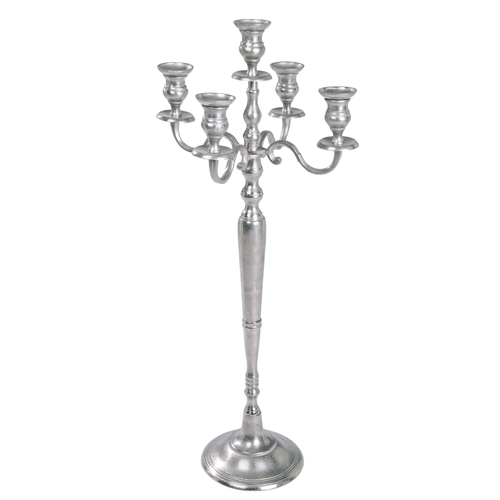 Candelabro amir 5 fuochi realizzato in alluminio con finitura nickel grezz, prodotto da assemblare .