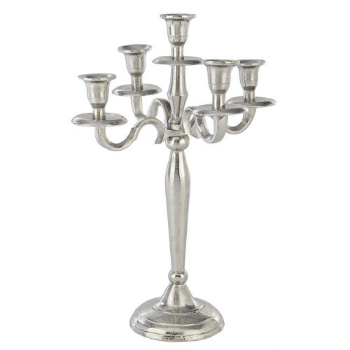 Candelabro karan in diverse misure sia a 5 fuochi che a 3 fuochi; prodotto realizzato in alluminio con finitura nickel grezzo. prodotto  da assemblare