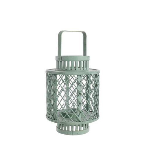 Lanterna Jayda cilindrico verde acqua in legno e vetro da esterno