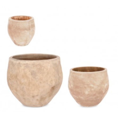 Set 3 PortaVaso Minh Bomb Terracotta Brunita per uso esterno.