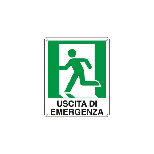 Cartello segnaletico Uscita Emergenza a sinistra realizzato in pvc 20 x 30 cm