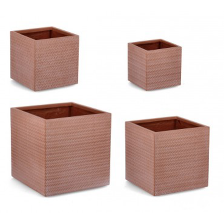 Set 4 PortaVaso Tressage Quadrato in Terracotta per uso esterno.