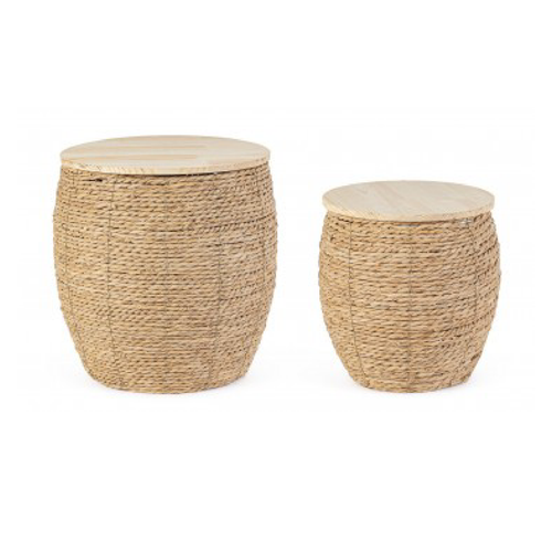 Set 2 Ceste con coperchio Shakir tonda naturale da esterna