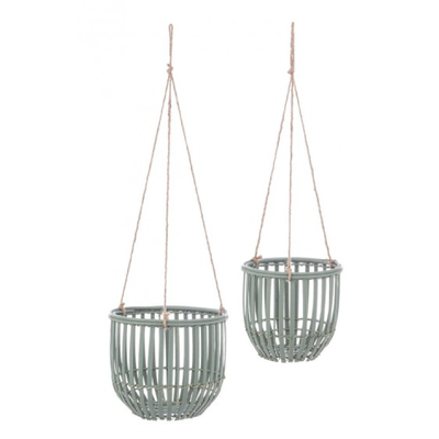 Set 2 cesta sospesa Kenzie tonda in legno di bamboo e corda da esterno