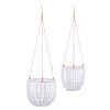 Set 2 cesta sospesa Kenzie tonda in legno di bamboo e corda da esterno