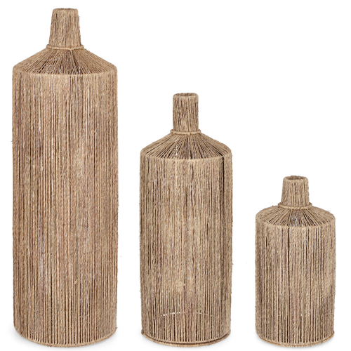 Set 3 Bottiglie decorative naturale in rattan naturale