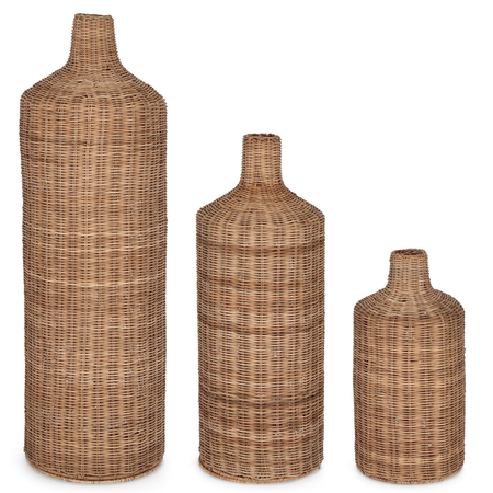Set 3 Bottiglie decorative naturale in rattan naturale
