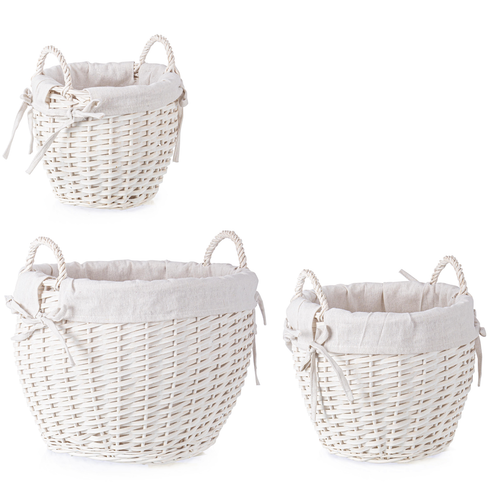 Set 3 Ceste alesha in Vimini naturale, con rivestimento 100% in cotone