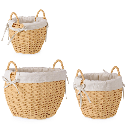 Set 3 Ceste alesha in Vimini naturale, con rivestimento 100% in cotone
