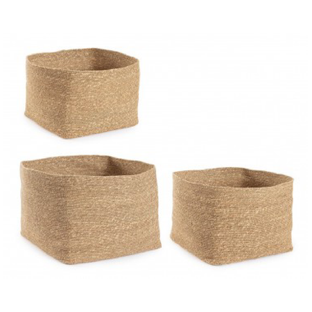 Set 3 Cesti Felicia quadrato alta naturale da esterno