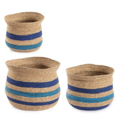 set 3 Cesta Ylenia tonda Anfora naturale blu da esterno