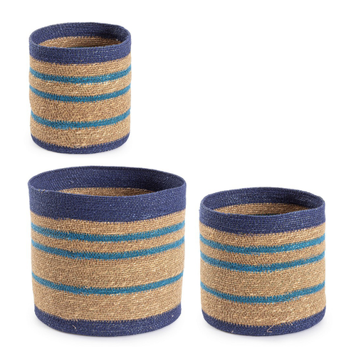 Set 3 Cesta Ylenia tonda alta blu e naturale da esterno