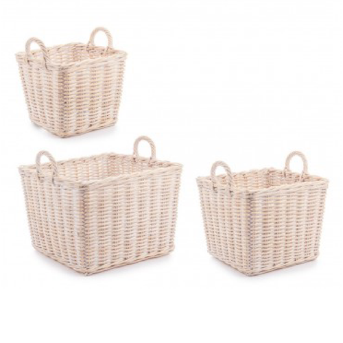 Set 3 Cesti Narra quadrate sbiancanti e naturale da esterno