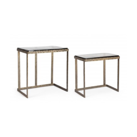 Set 2 tavolino zayla ottone in acciaio con finitura placcata ed anticata