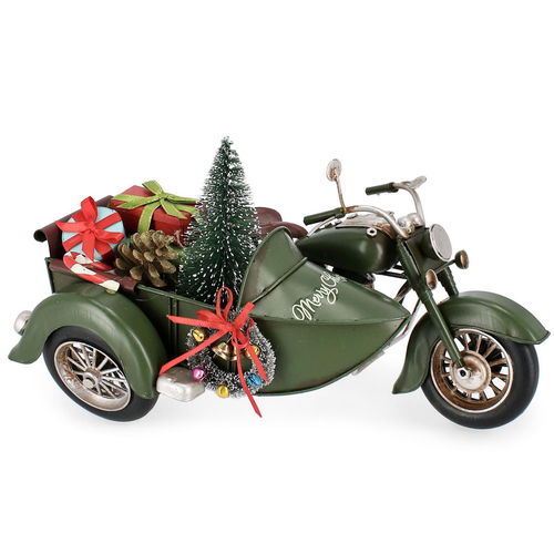 Moto Chelsie sidecar con pino in metallo per decorazioni natalizie