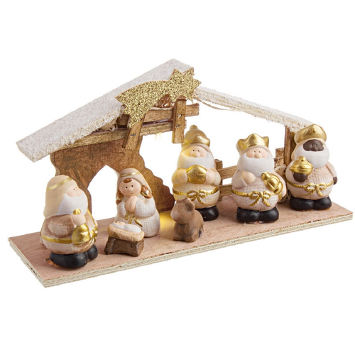 Natività Emmaus cometa con led in ceramica per decorazioni natalizie