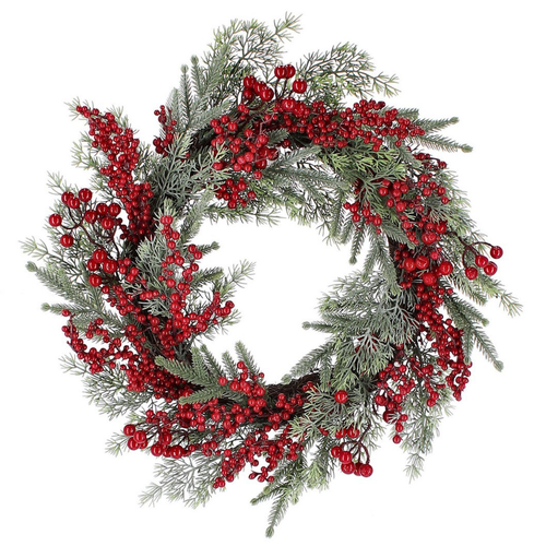 Corona natalizia Trixy con bacche rosso in polistirolo per decorazioni natalizie