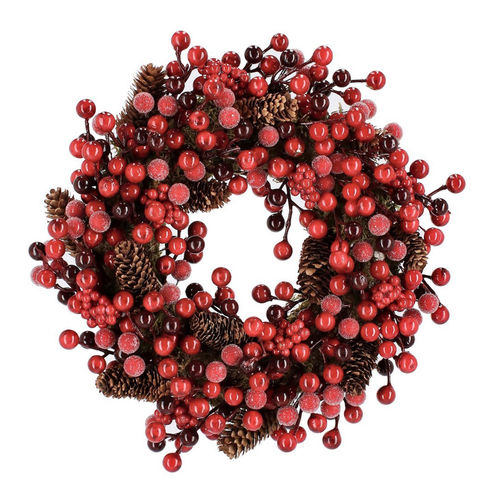 Corona natalizia Elinor con bacche rosso in polistirolo per decorazioni natalizie