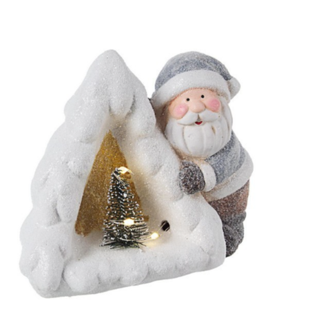Babbo natale "Blizzard" con pino e led in ceramica decorazioni natalizie