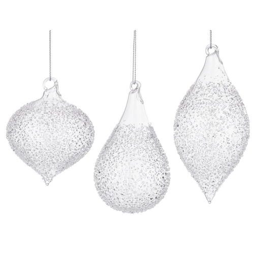 Pendaglio in vetro  Saturno trasparente brinato per decorazioni natalizie 6 sfere