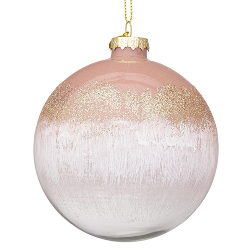 4 Palline per albero di Natale in vetro Elegance rosa e bianco per decorazioni natalizie
