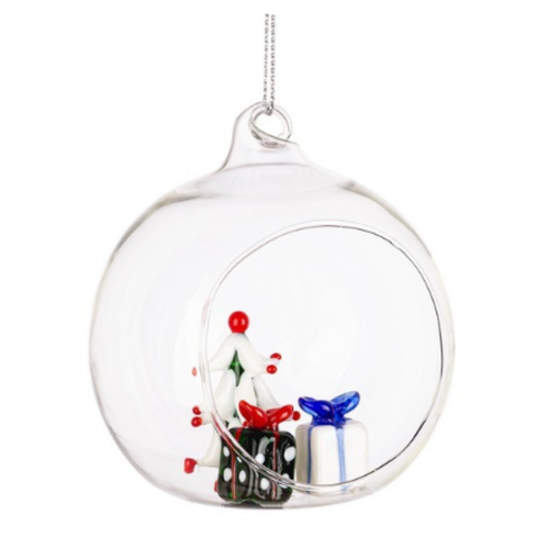 Palline per albero di Natale, sfera vetro trasparente con simboli natalizi