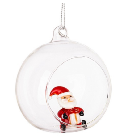 Palline per albero di Natale, sfera vetro trasparente con simboli natalizi