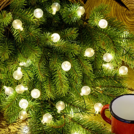 Catena verde 80 sfere in vetro, bianco caldo, luce fissa per decorazioni natalizie