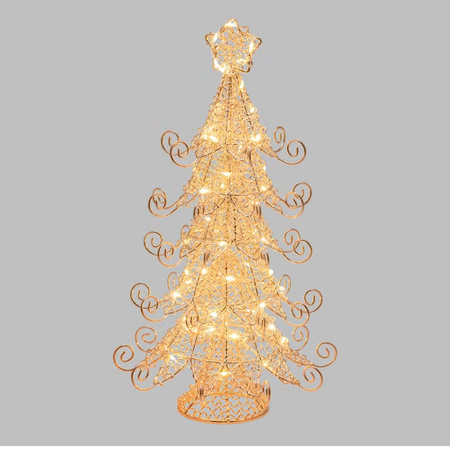 Albero di Natale in metallo rame, h 35 cm, MicroLED bianco caldo