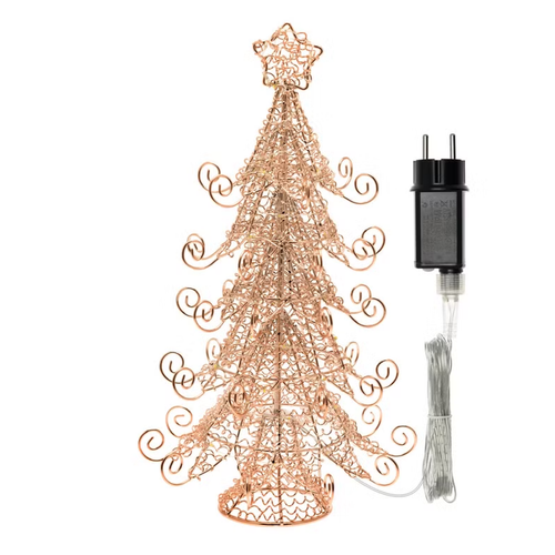 Albero di Natale in metallo rame, h 35 cm, MicroLED bianco caldo