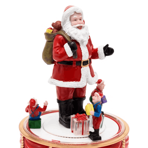 Babbo Natale con Elfi in movimento rotatorio, h 19 cm, musiche natalizie