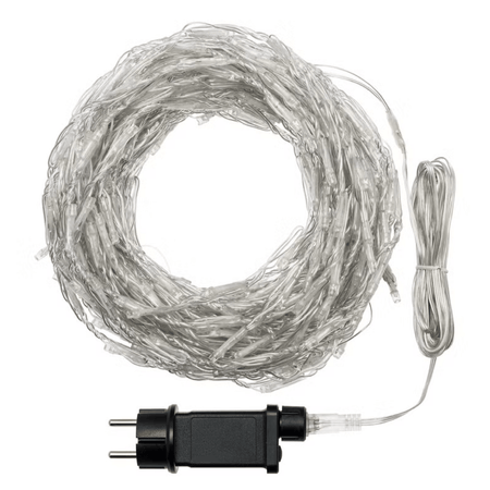 Tenda effetto nevicata con led bianco caldo, cavo trasparente