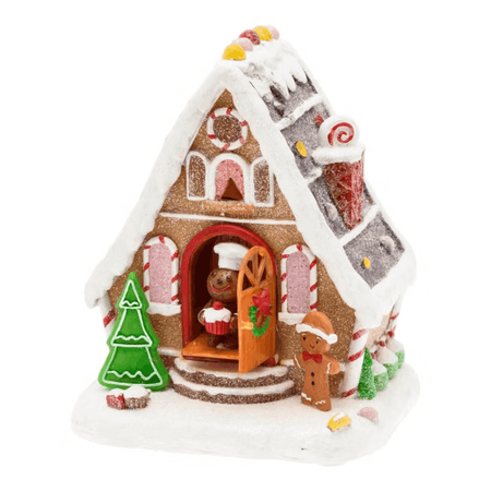 Villaggio di Natale, Casa di Marzapane con porta che si apre e chiude, h 18 cm, musiche natalizie