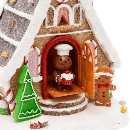 Villaggio di Natale, Casa di Marzapane con porta che si apre e chiude, h 18 cm, musiche natalizie