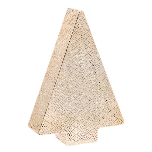 Albero di Natale luminoso in metallo traforato, led bianco caldo per decorazioni