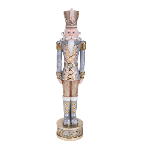 Statuetta soldato schiaccianoci con cappello in resina per decorazioni natalizie