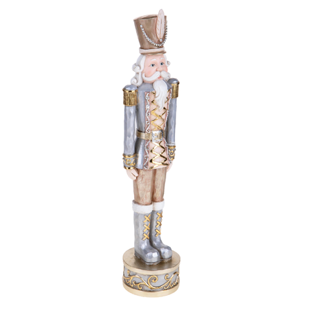 Statuetta soldato schiaccianoci con cappello in resina per decorazioni natalizie