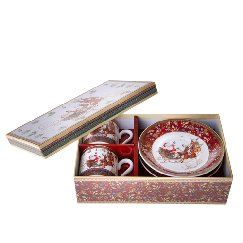 Tazze e piatti con disegnino Babbo Natale per decorazioni interne, Set.2