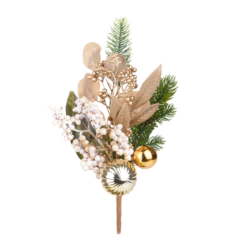 Ramo con pino e palline bianco e oro per decorazioni natalizie