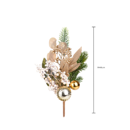 Ramo con pino e palline bianco e oro per decorazioni natalizie