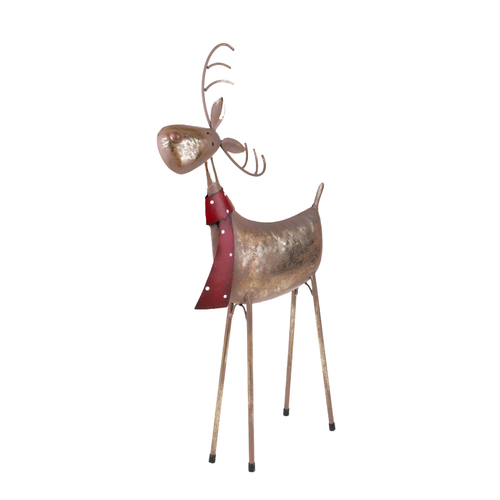 Statuetta renna con sciarpa in metallo H54 cm per decorazioni