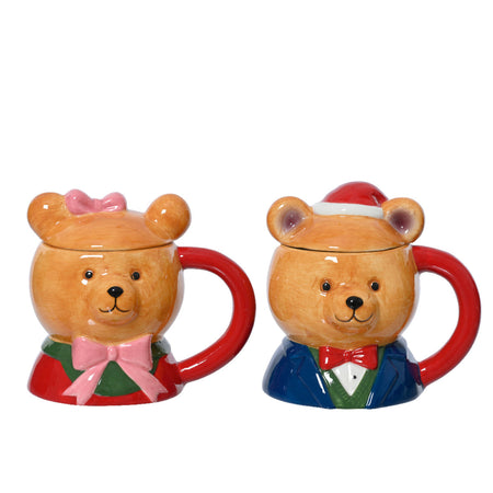Tazza a forma di orso in ceramica con manico decorazione natalizia, da 11 cm