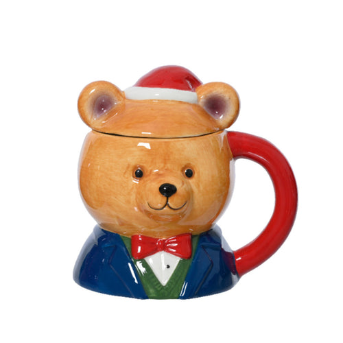 Tazza a forma di orso in ceramica con manico decorazione natalizia, da 11 cm