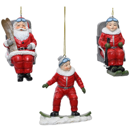 Pendaglio babbo e mamma natale che sciano per albero decorazione natalizia da 10.5 cm