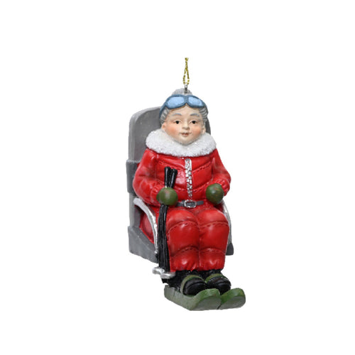 Pendaglio babbo e mamma natale che sciano per albero decorazione natalizia da 10.5 cm