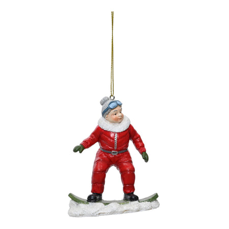 Pendaglio babbo e mamma natale che sciano per albero decorazione natalizia da 10.5 cm