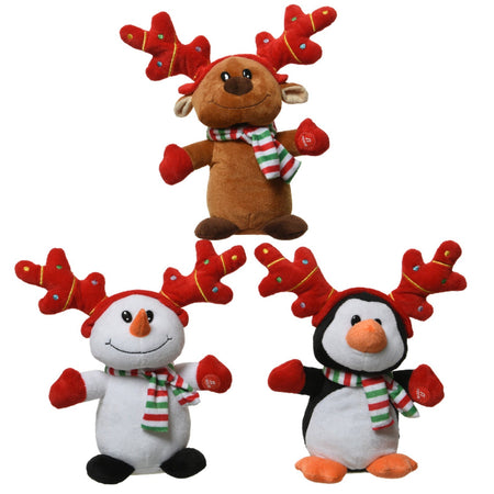 Peluche natalizio con sciarpa e vestito da renna, per interno da 25 cm