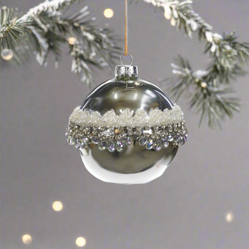 Pallina per albero di Natale, in Vetro, con perline e diamanti per decorazioni natalizie