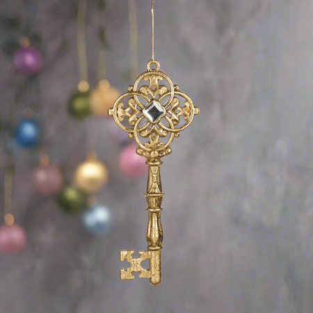 Pendaglio a forma di chiave oro in plastica per albero di Natale da 16.5 cm