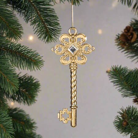 Pendaglio a forma di chiave oro in plastica per albero di Natale da 16.5 cm